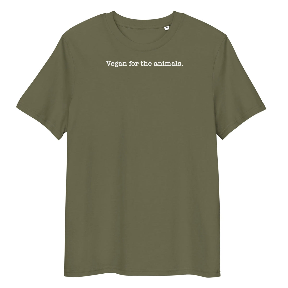 Veganes Bio-T-Shirt khaki mit Frontprint „Vegan for the animals.“