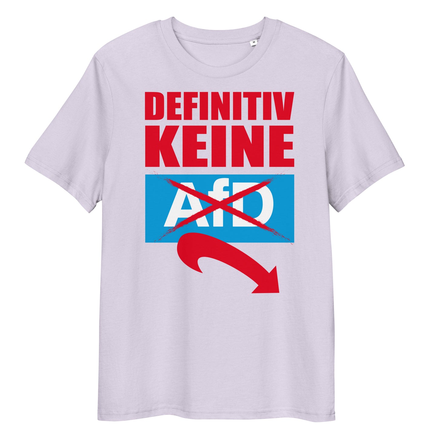 Hellgraues Bio-Baumwoll-T-Shirt mit rotem Aufdruck „Definitiv keine AfD“ und durchgestrichenem Logo.