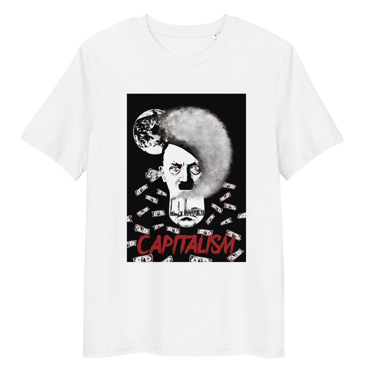 Unisex-T-Shirt in Weiß mit Grafikprint „CAPITALISM“