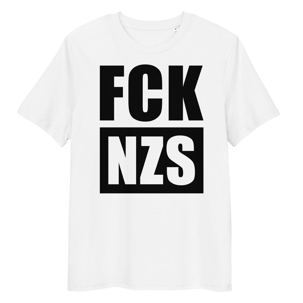 Weißes T-Shirt mit Frontprint „FCK NZS“