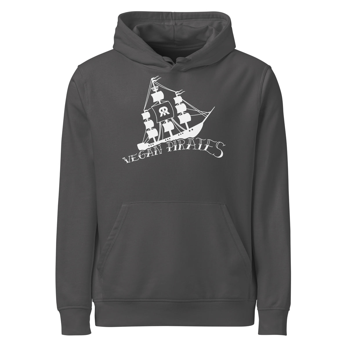 Anthrazitfarbener Hoodie mit Kapuze und Kängurutasche, Piraten-Frontdruck