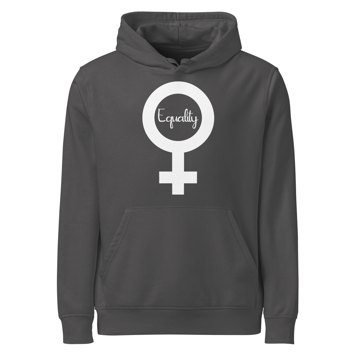 Anthrazitfarbener Hoodie mit Kapuze und Frontprint „Equality“