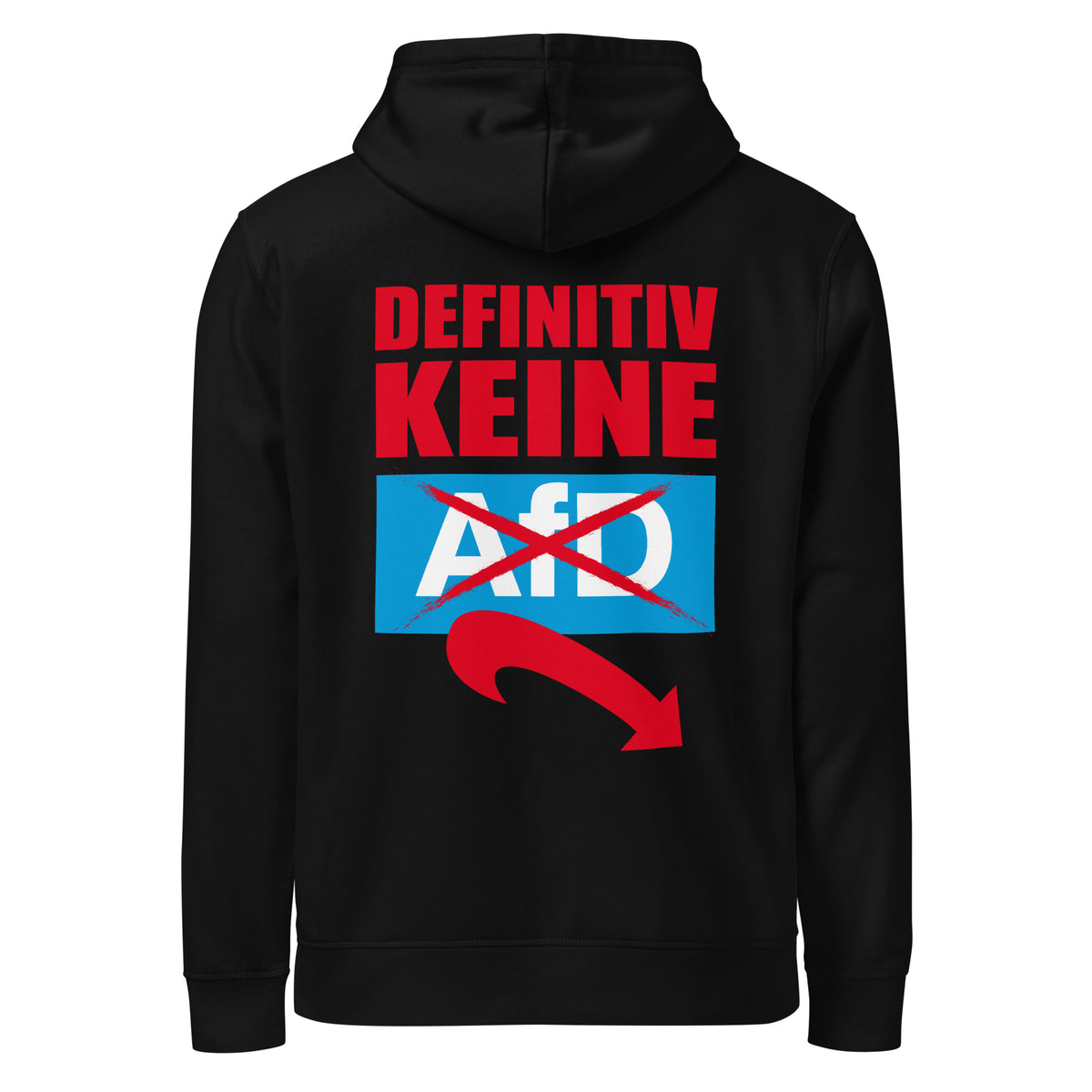 Schwarzer Hoodie mit großer mehrfarbiger Frontgrafik und durchgestrichenem Symbol