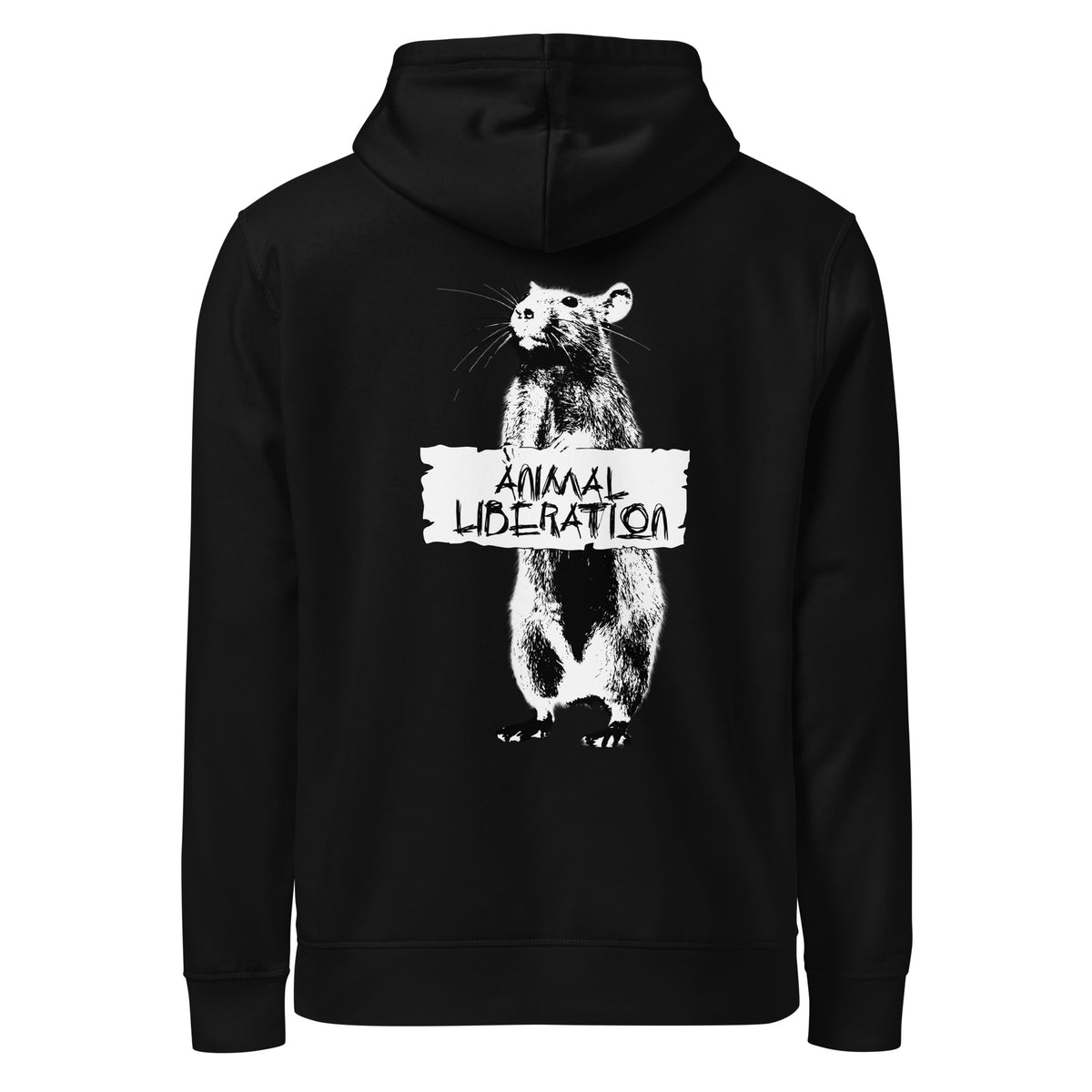Schwarzer Hoodie mit Kapuze und Ratten-Motiv im Frontdruck