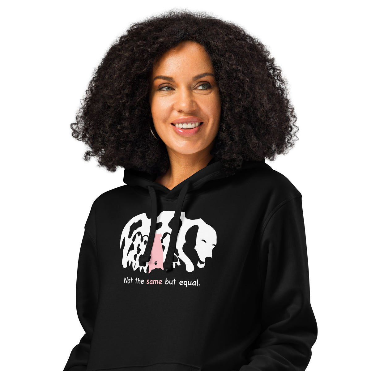 Schwarzer Hoodie mit Kapuze und Dogmotiv vorn mit Aufschrift