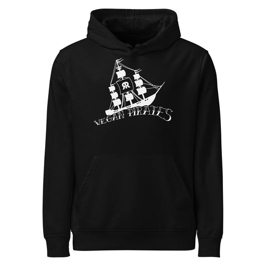 Schwarzer Hoodie mit Kapuze und Kängurutasche, großer Piraten-Frontdruck