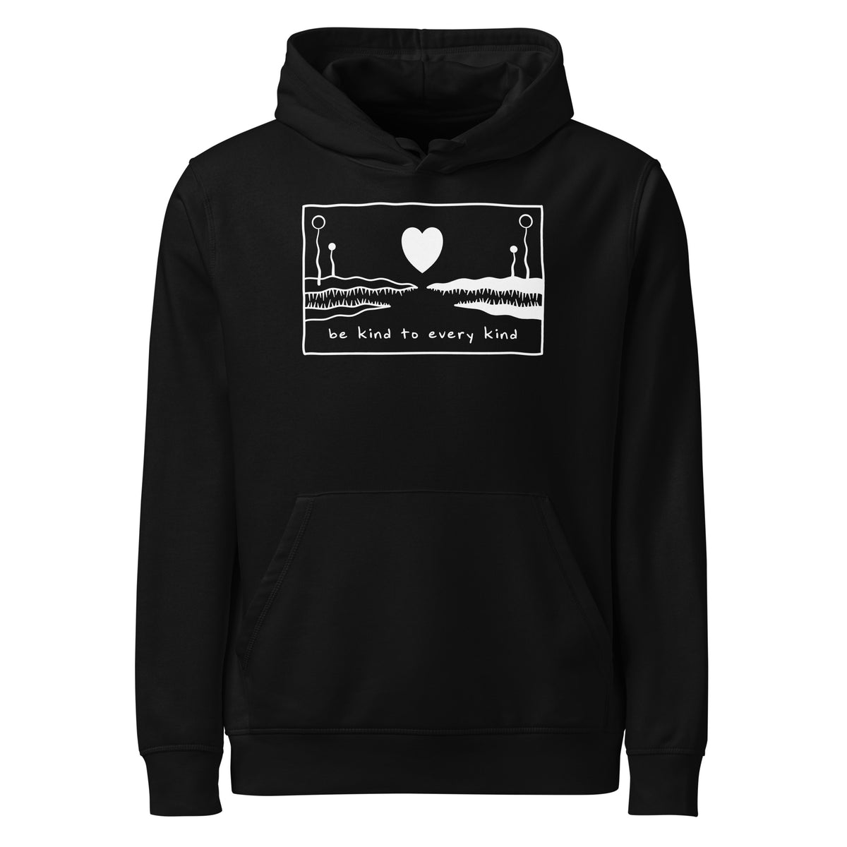 Schwarzer Bio-Hoodie mit Kapuze und Frontprint „be kind to every kind“