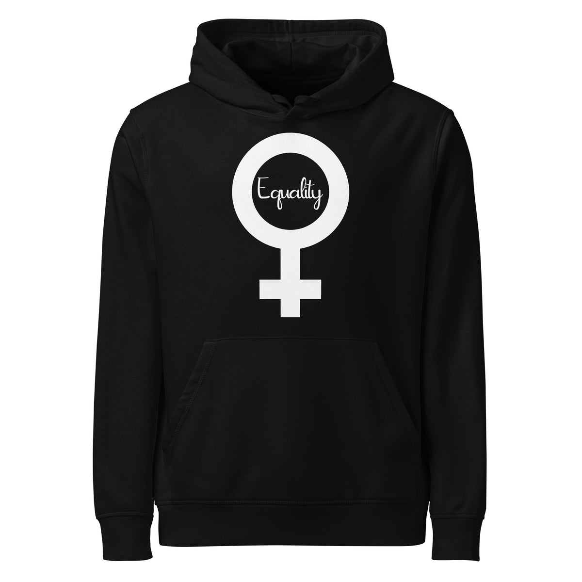 Schwarzer Hoodie mit Kapuze und Frontprint „Equality“