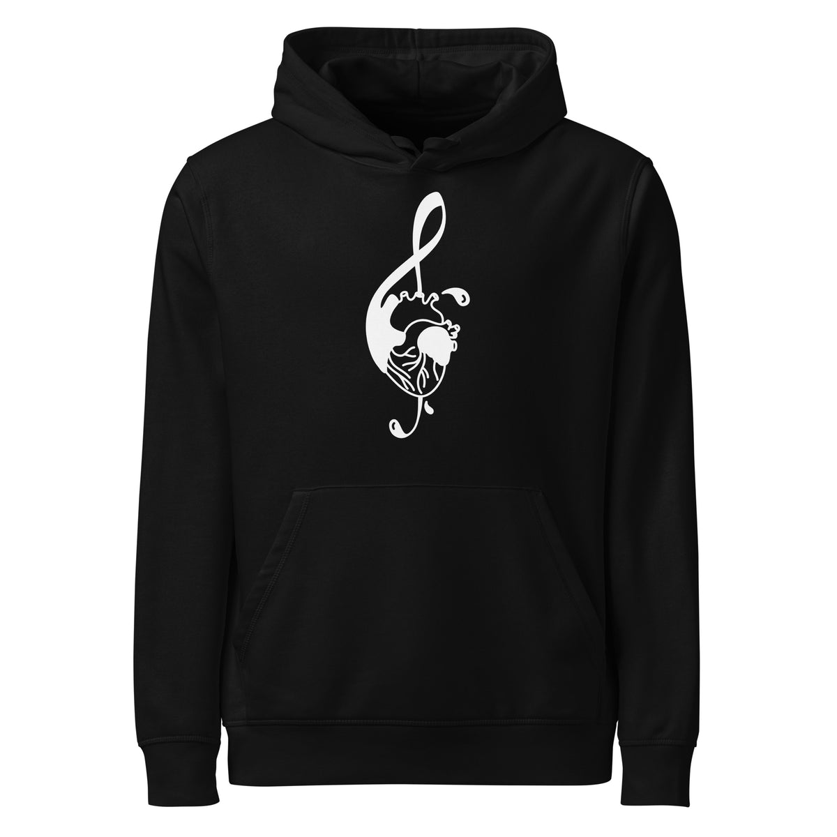 Schwarzer Hoodie mit Kapuze und weißer Brust-Grafik