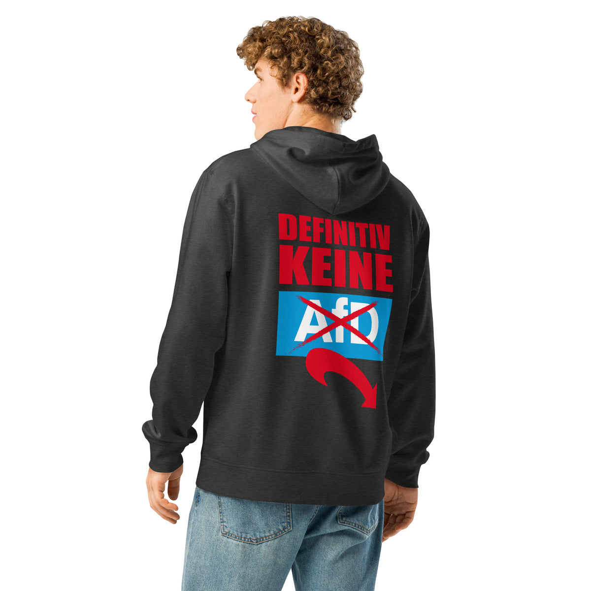 Schwarzer Hoodie mit großer mehrfarbiger Rücken-Grafik und durchgestrichenem Symbol