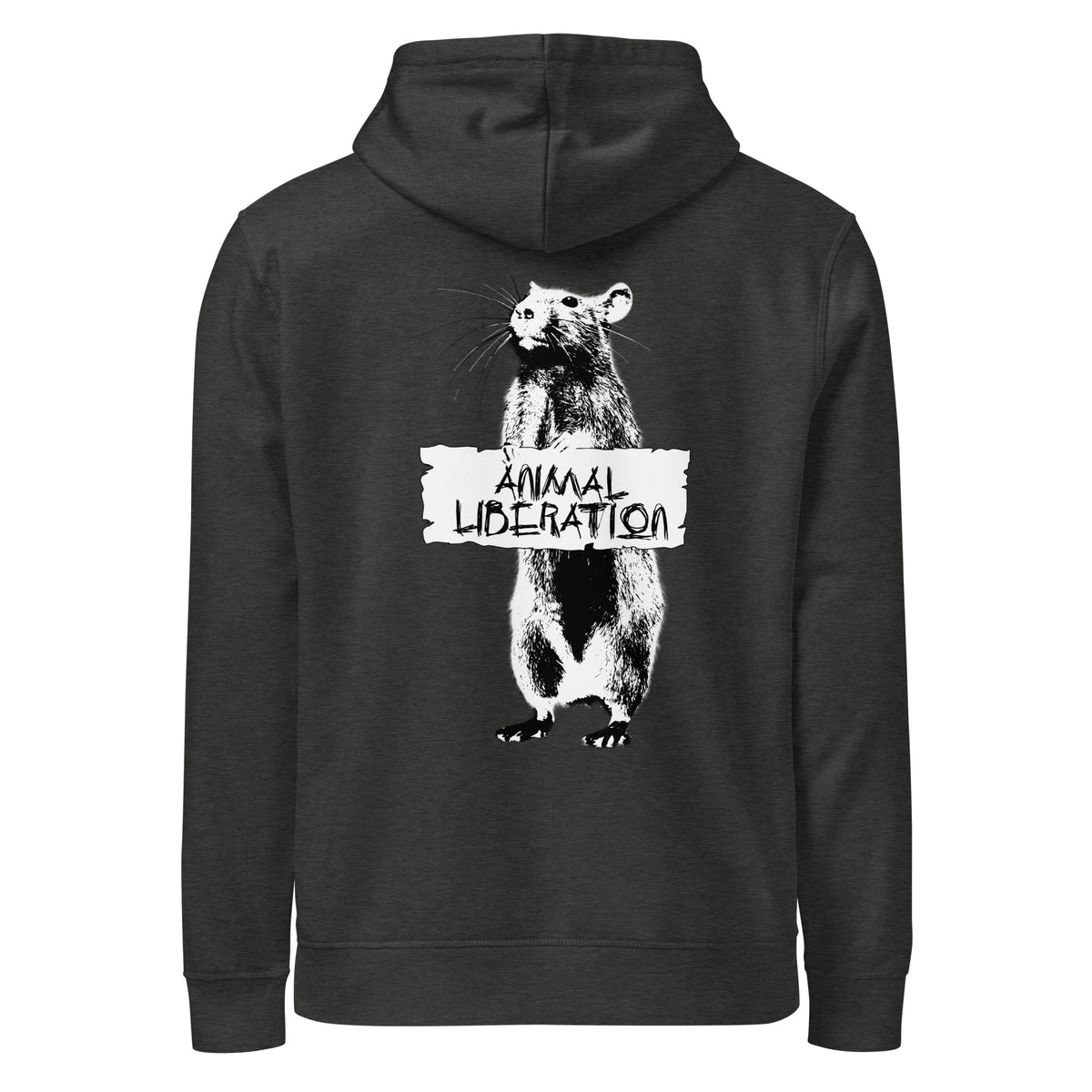 Dunkelgrauer Hoodie mit Kapuze und Ratten-Motiv im Frontdruck