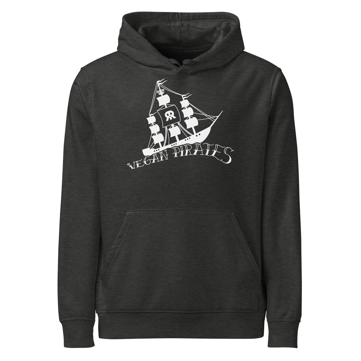 Dunkelgrauer Hoodie mit Kapuze und Kängurutasche, Piraten-Frontdruck
