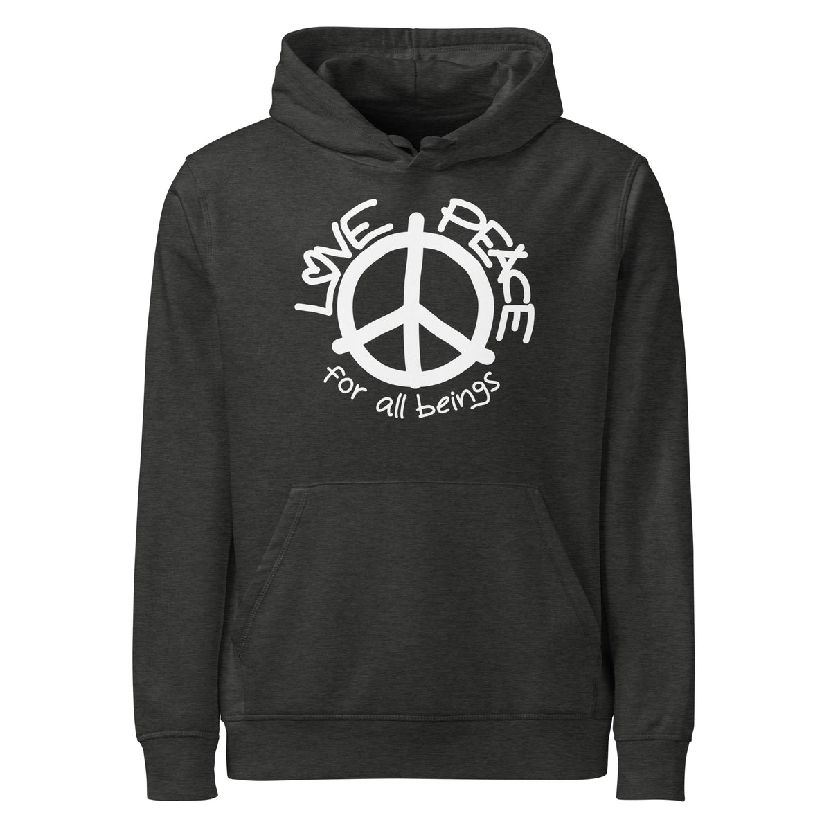 Dunkelgrauer Hoodie mit Kapuze, Kängurutasche und Peace-Print