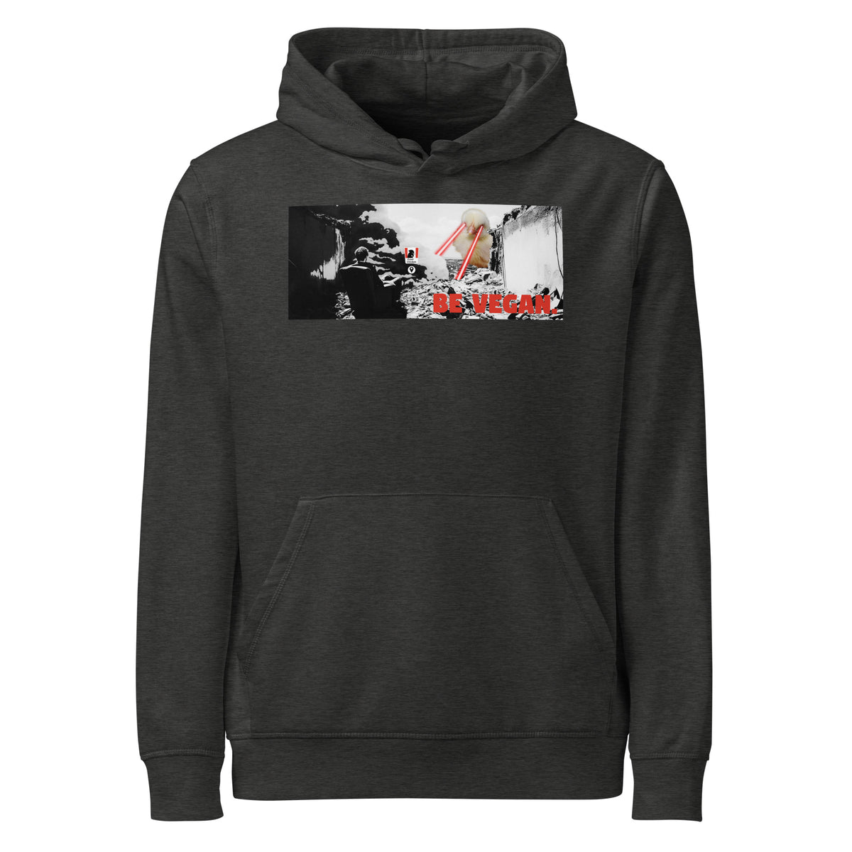 Dunkelgrauer Hoodie mit Kapuze, Frontmotiv und Kängurutasche
