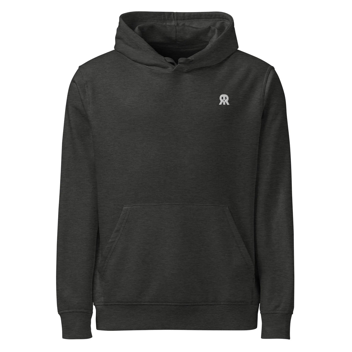 Dunkelgrauer Kapuzenpullover mit Kängurutasche und kleinem Brust-Logo
