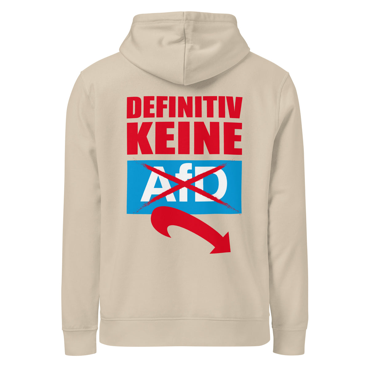Beiger Hoodie mit großer mehrfarbiger Frontgrafik und durchgestrichenem Symbol