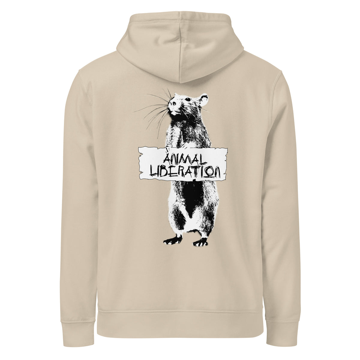 Beiger Hoodie mit Kapuze und Ratten-Motiv im Frontdruck