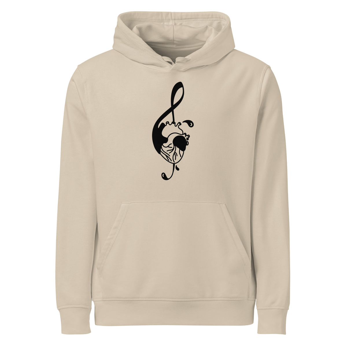 Beiger Hoodie mit Kapuze und Brust-Grafik, Kängurutasche