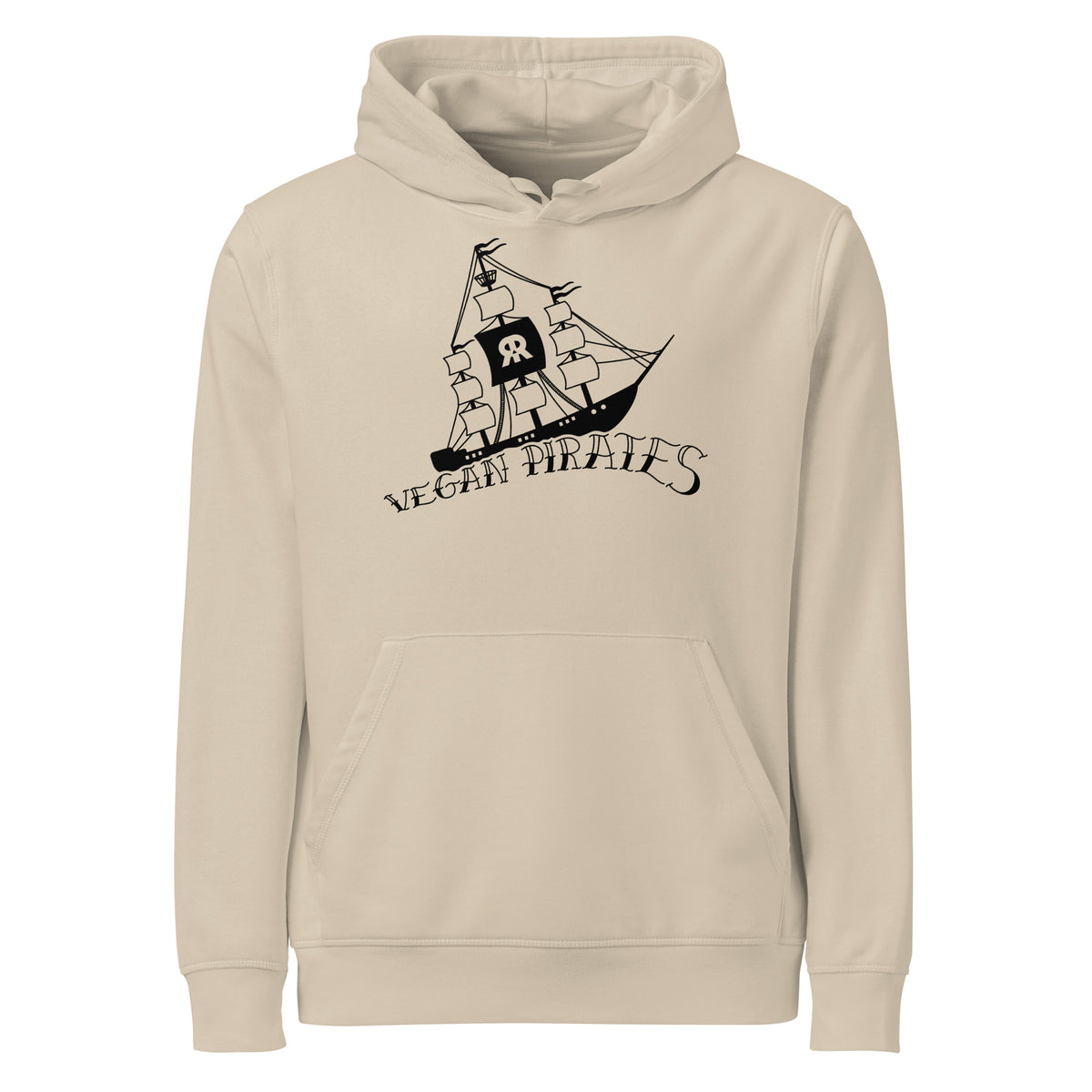 Beigefarbener Hoodie (Desert Dust) mit Kapuze, Kängurutasche und Piraten-Frontdruck