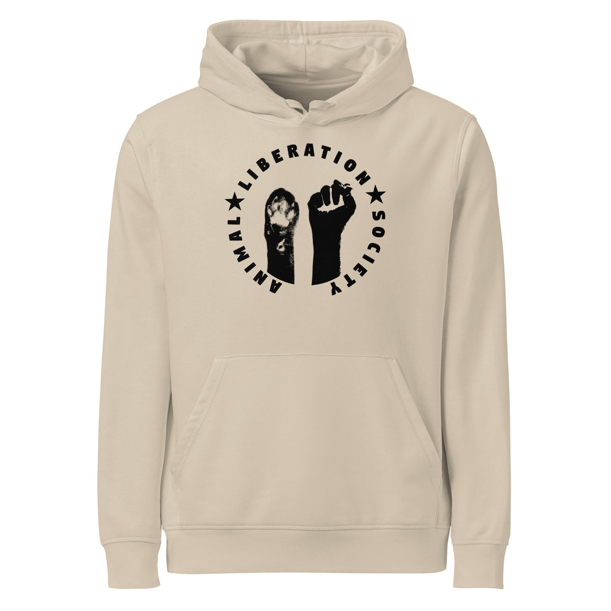 Beiger Bio-Hoodie mit Kapuze, Kängurutasche und Motiv mit Pfote und Faust
