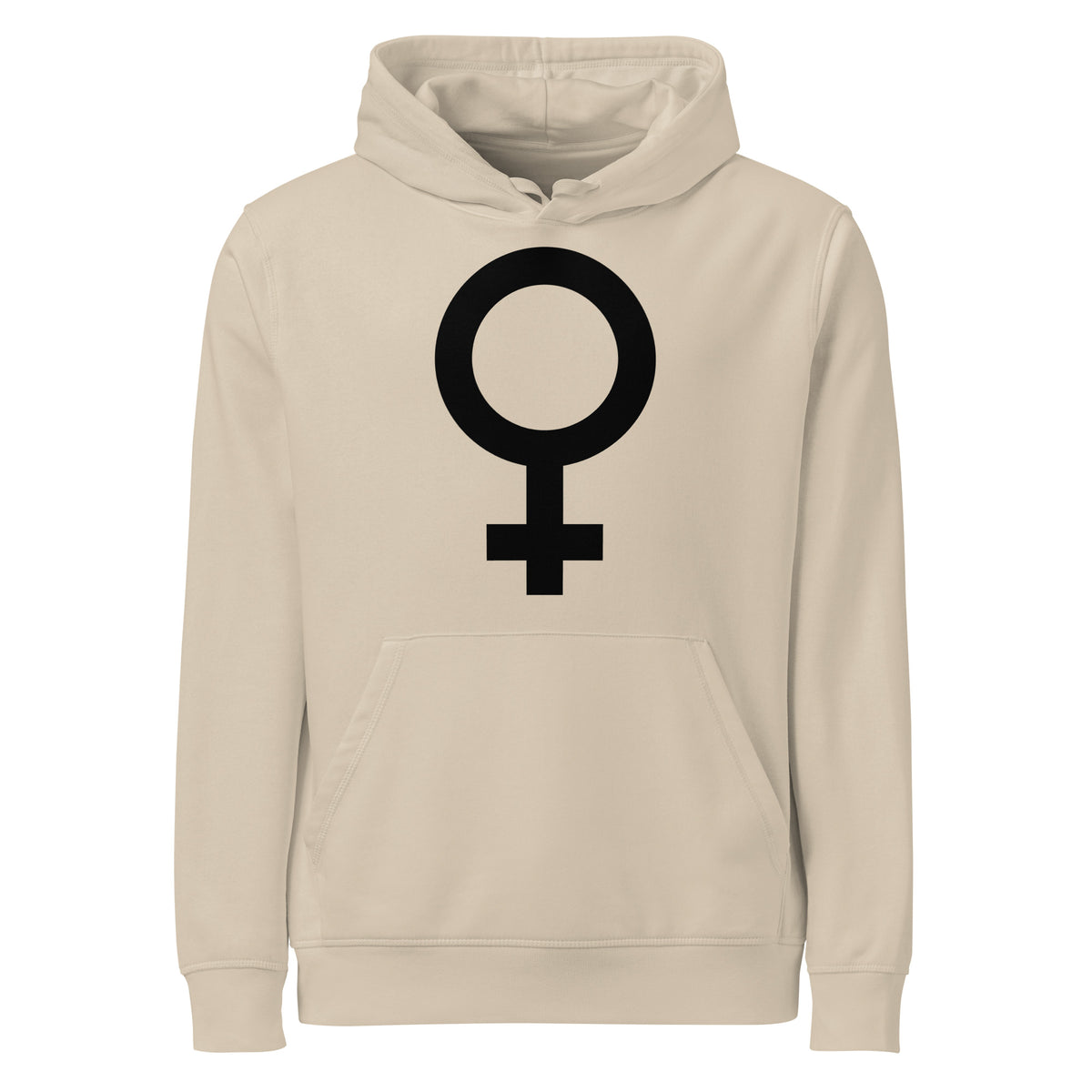 Beiger Kapuzenpullover mit großer schwarzer Grafik (weibliches Symbol) vorn