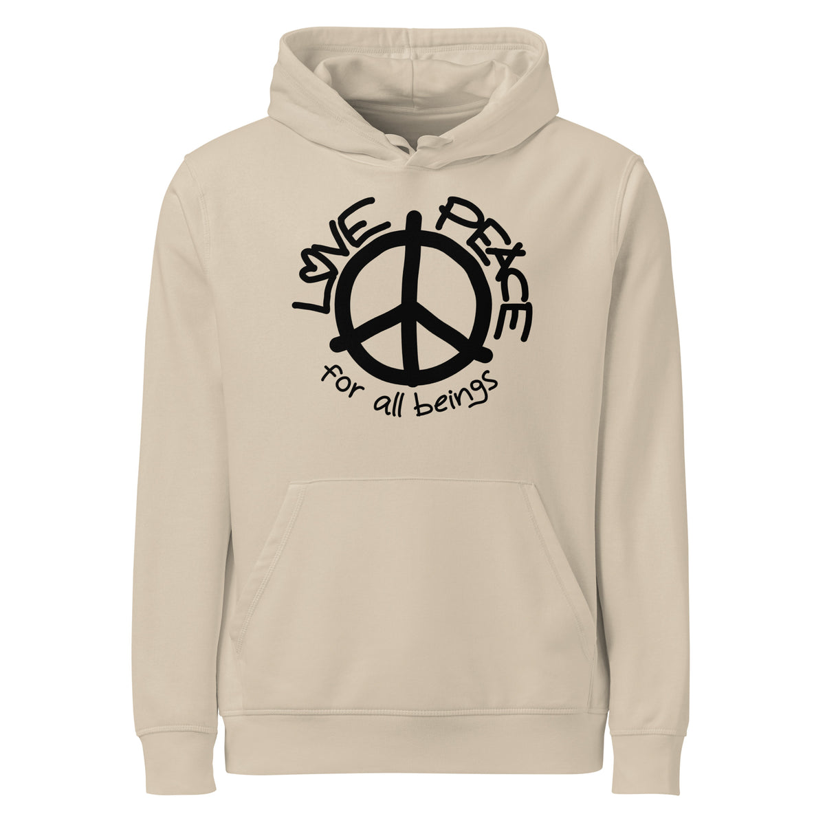 Beiger Hoodie mit Kapuze, Kängurutasche und Peace-Symbol-Logo