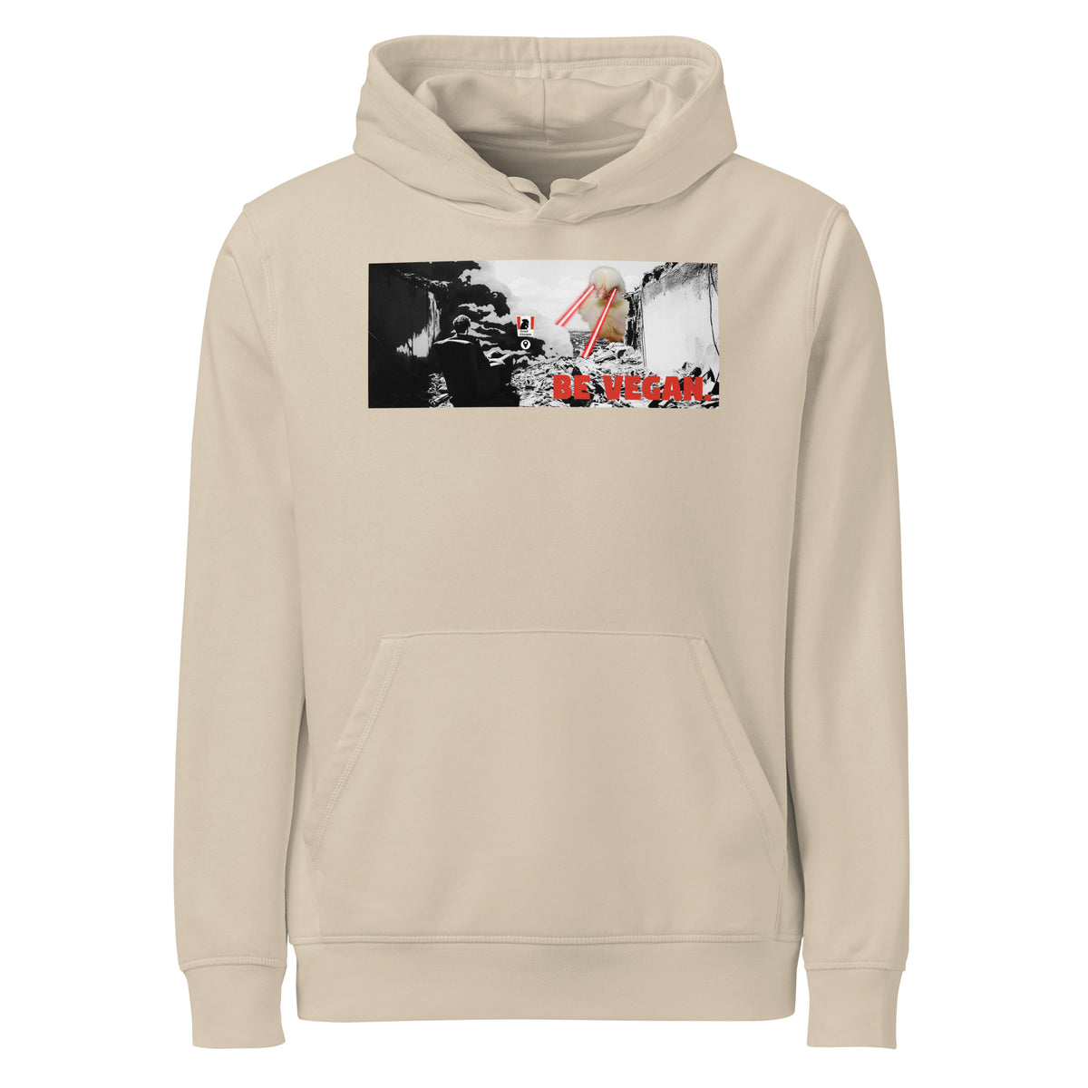 Hellbeiger Hoodie mit Kapuze, Frontdruck und Kängurutasche