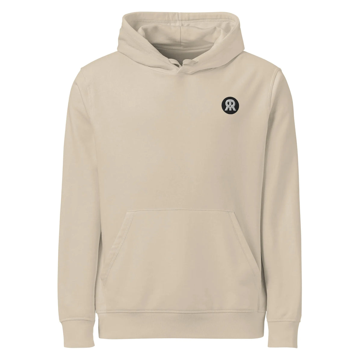 Hellbeiger Kapuzenpullover mit Kängurutasche und kleinem Brust-Logo