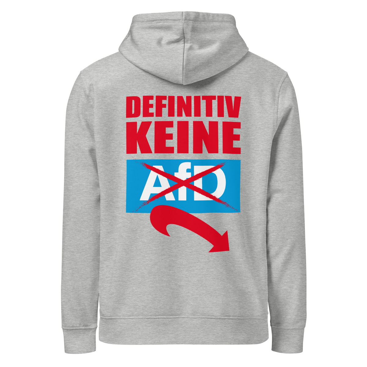 Hellgrauer Hoodie mit großer mehrfarbiger Frontgrafik und durchgestrichenem Symbol
