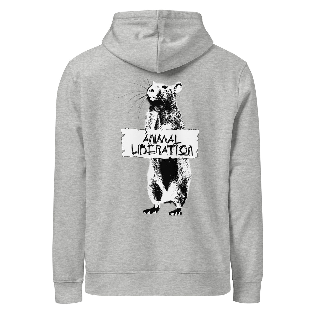 Hellgrauer melierter Hoodie mit Kapuze und Ratten-Motiv im Frontdruck