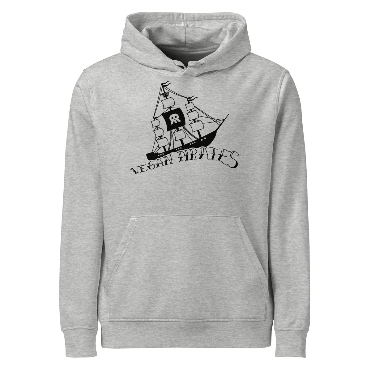 Hellgrauer Hoodie mit Kapuze und Kängurutasche, Piraten-Frontdruck