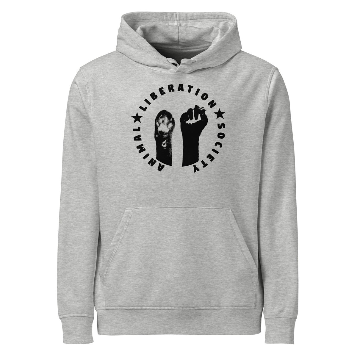 Hellgrauer Bio-Hoodie mit Kapuze und Kängurutasche, Motiv mit Pfote und Faust