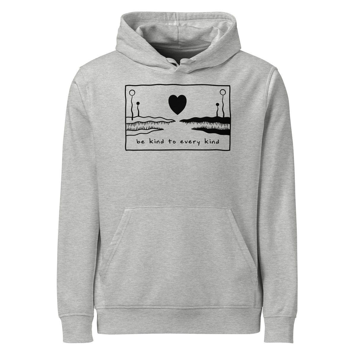 Hellgrauer Bio-Hoodie mit Kapuze und Frontprint „be kind to every kind“