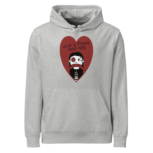 Heller Heather-Grau Hoodie mit Kapuze und Herz-Print mit Cartoon-Motiv vorn