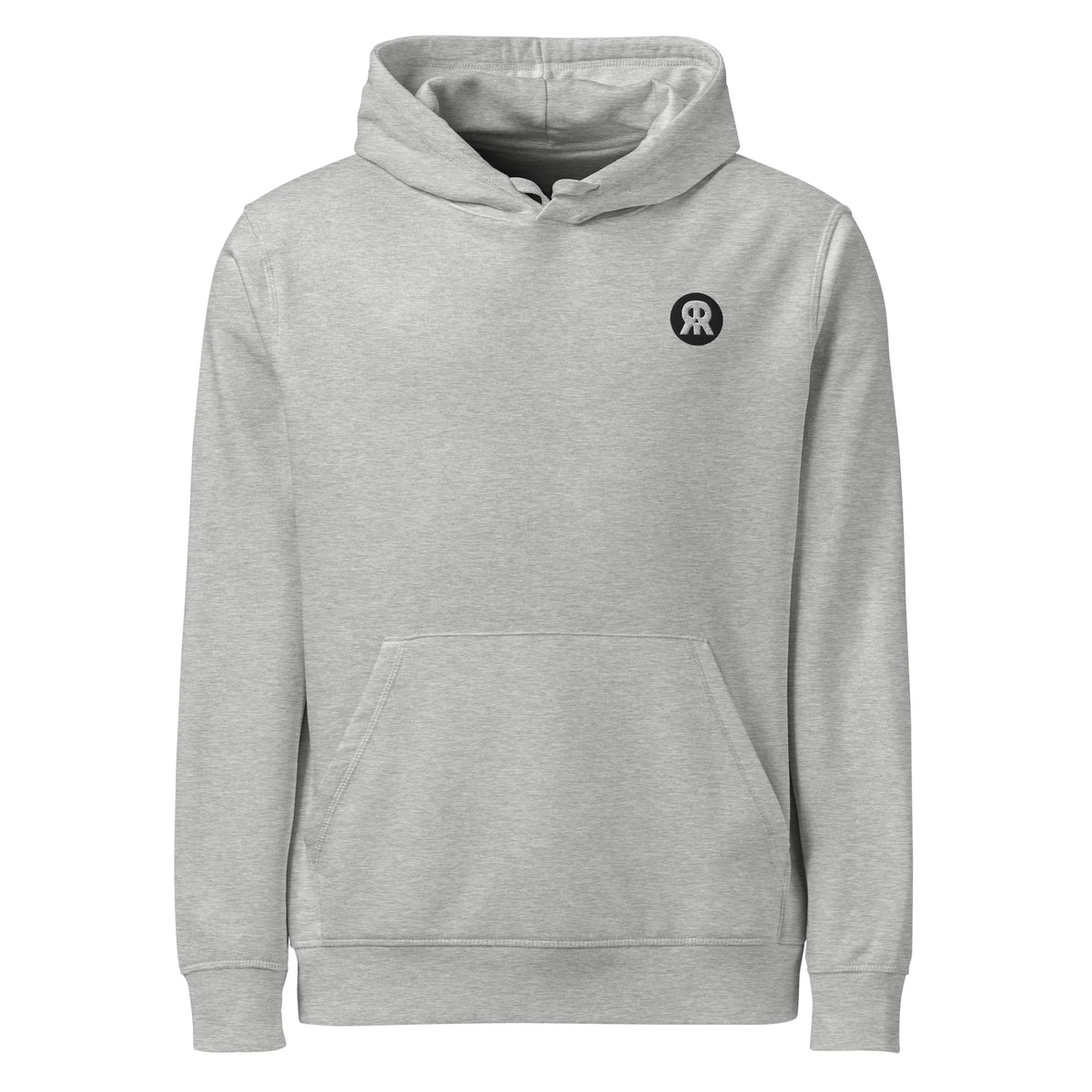Hellgrauer Kapuzenpullover mit Kängurutasche und kleinem Brust-Logo