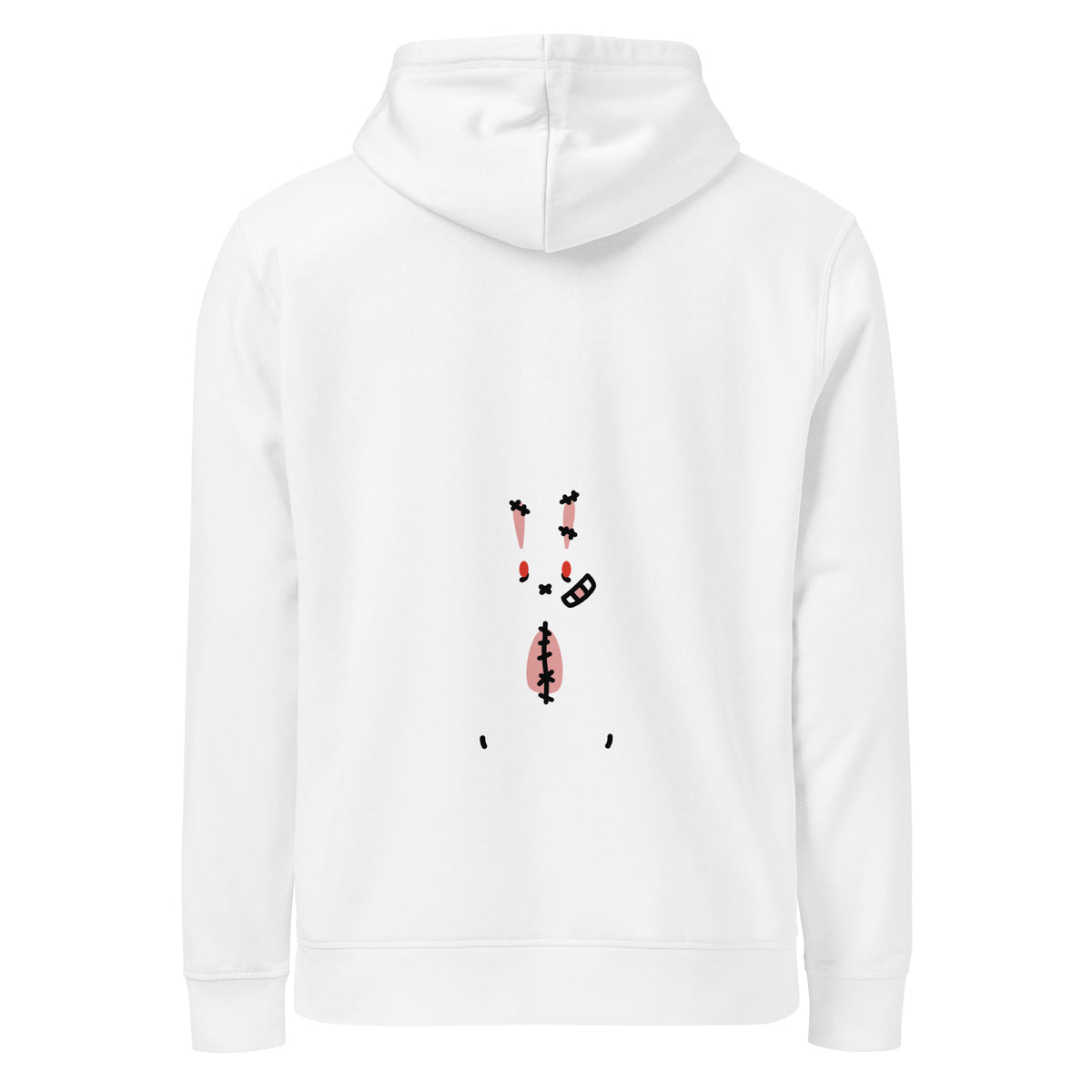 Weißer Hoodie mit Kapuze und Rückenprint „STOP ANIMAL TESTING“ mit Kaninchen