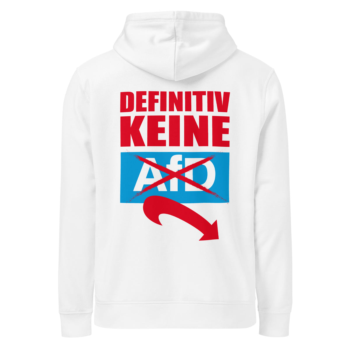 Weißer Hoodie mit großer mehrfarbiger Frontgrafik und durchgestrichenem Symbol