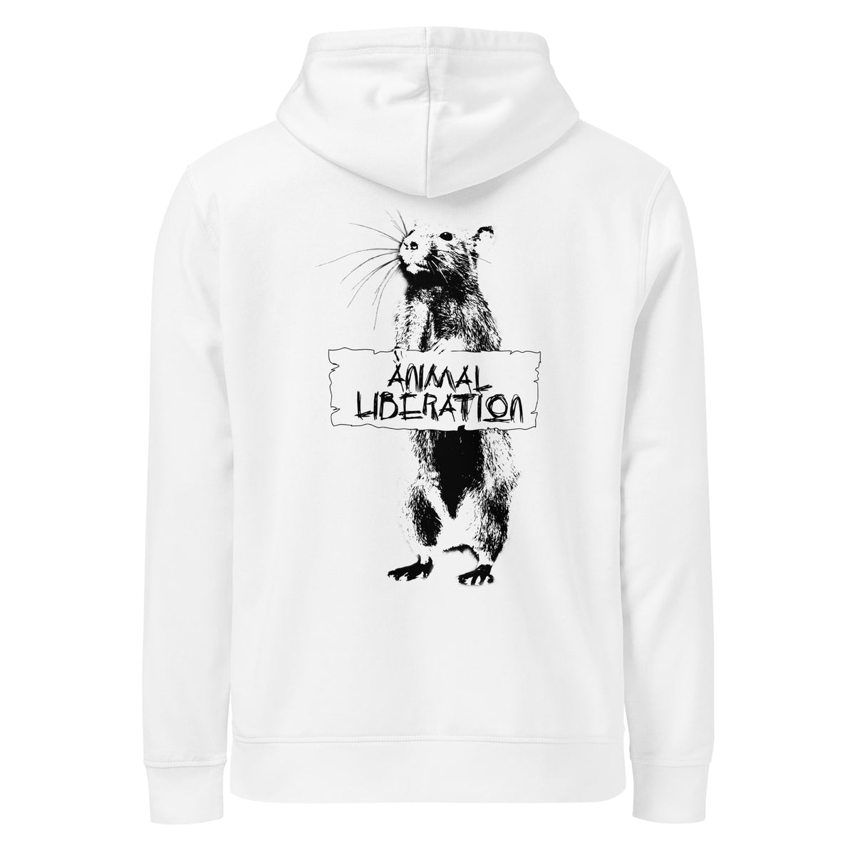 Weißer Hoodie mit Kapuze und Ratten-Motiv im Frontdruck