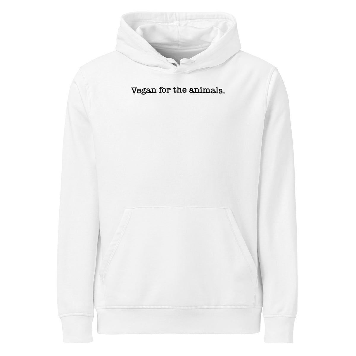 Weißer Kapuzenpullover mit Kängurutasche und Schriftzug vorne