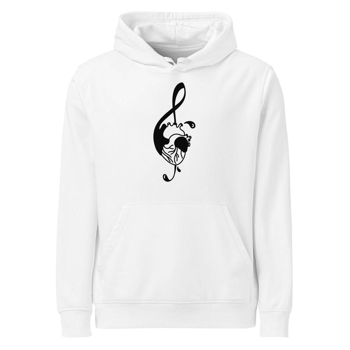 Weißer Hoodie mit Kapuze und Brust-Grafik, Kängurutasche