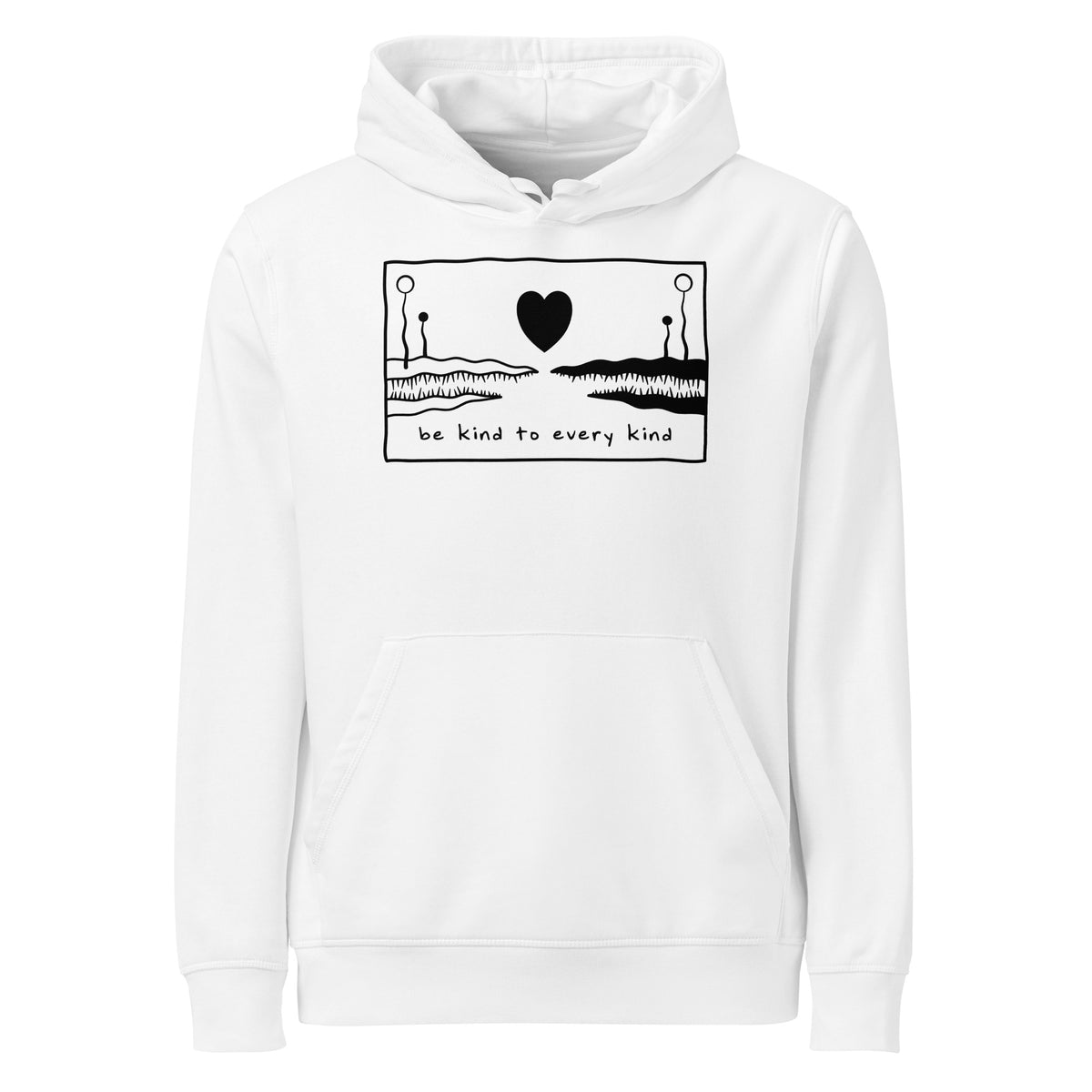 Weißer Bio-Hoodie mit Kapuze und Frontprint „be kind to every kind“
