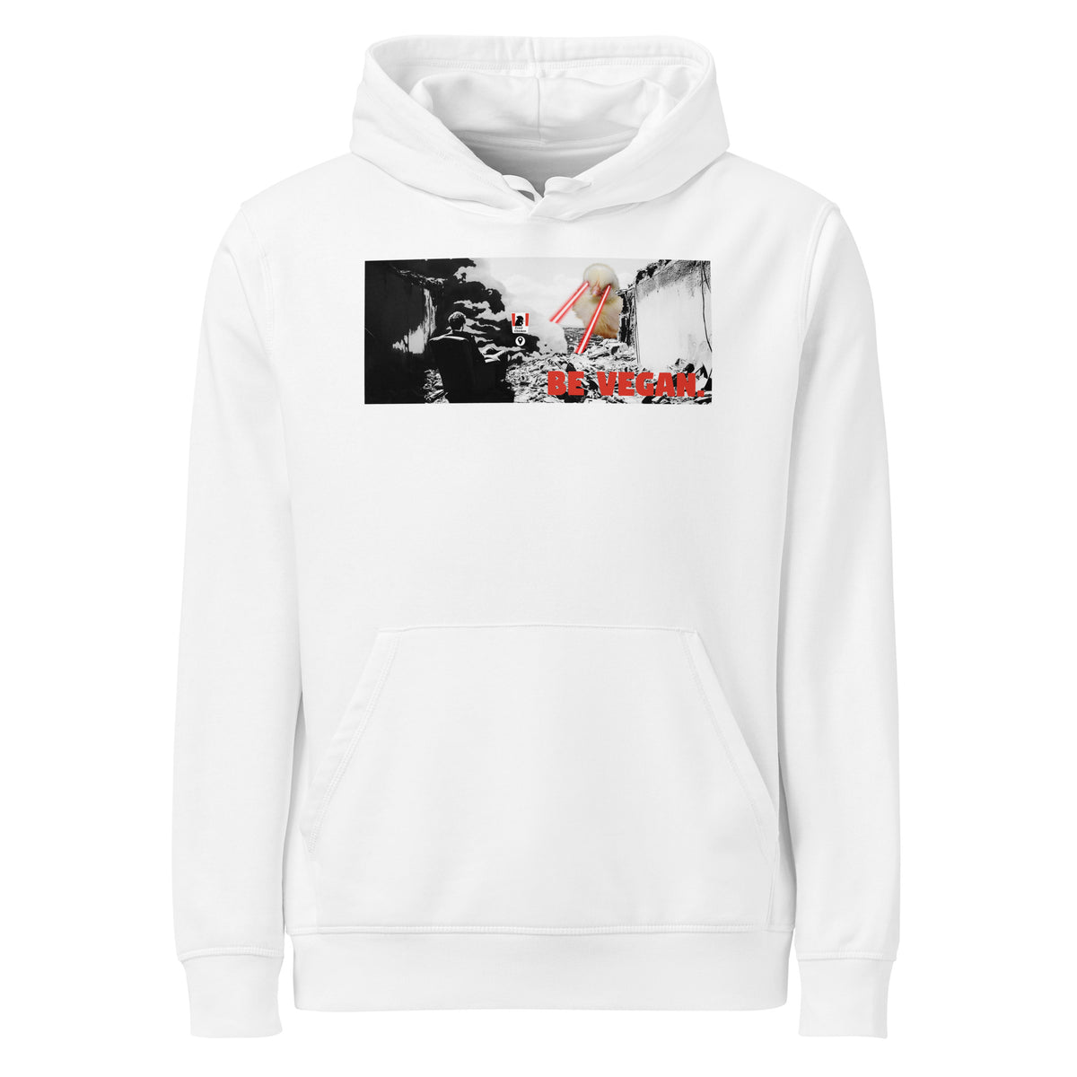 Weißer Hoodie mit Kapuze, Frontdruck und Kängurutasche