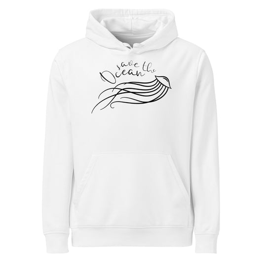 Weißer Hoodie mit Kapuze, Kängurutasche und Meerestier-Print vorn