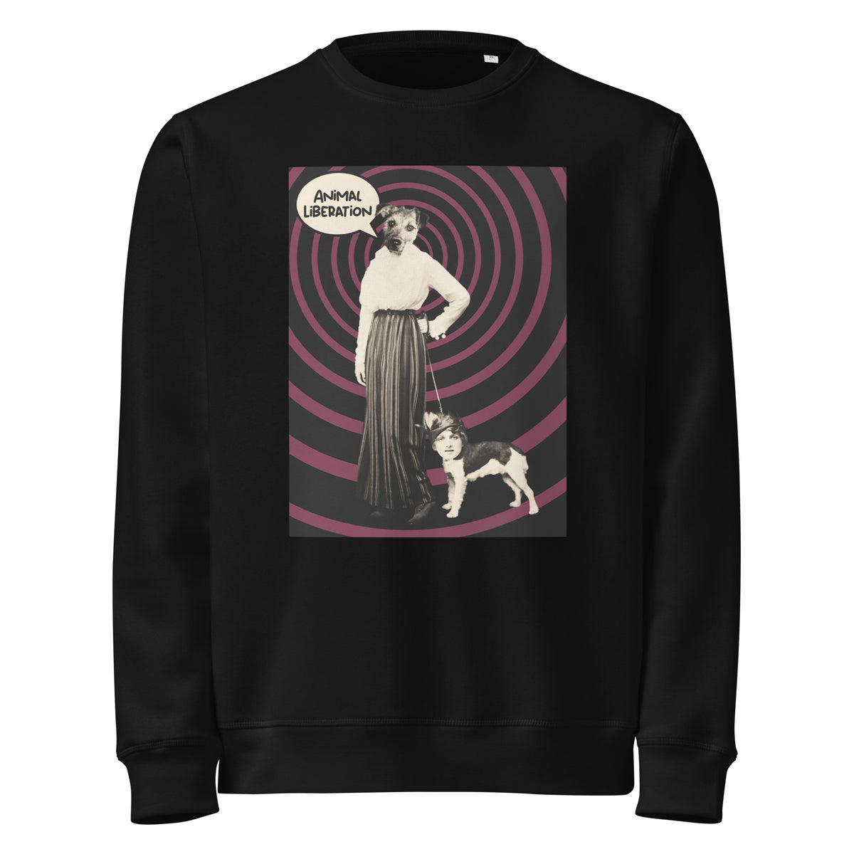 Schwarzer Sweatshirt mit Rundhalsausschnitt und großem Tierschutz-Print vorn