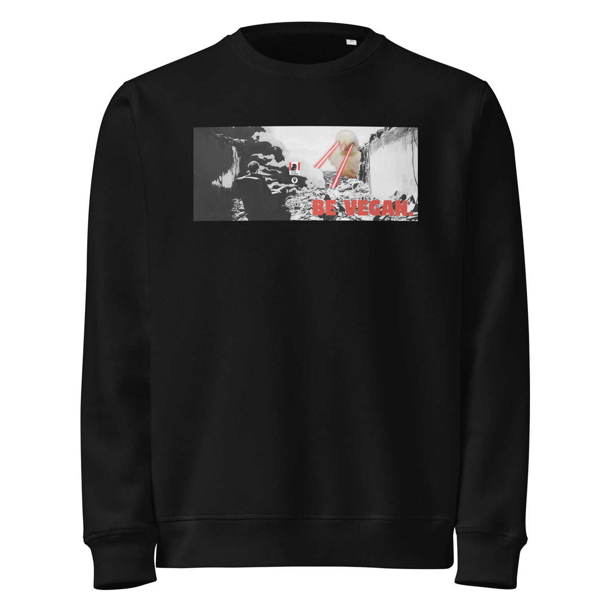 Schwarzes Sweatshirt mit Frontprint „BE VEGAN“