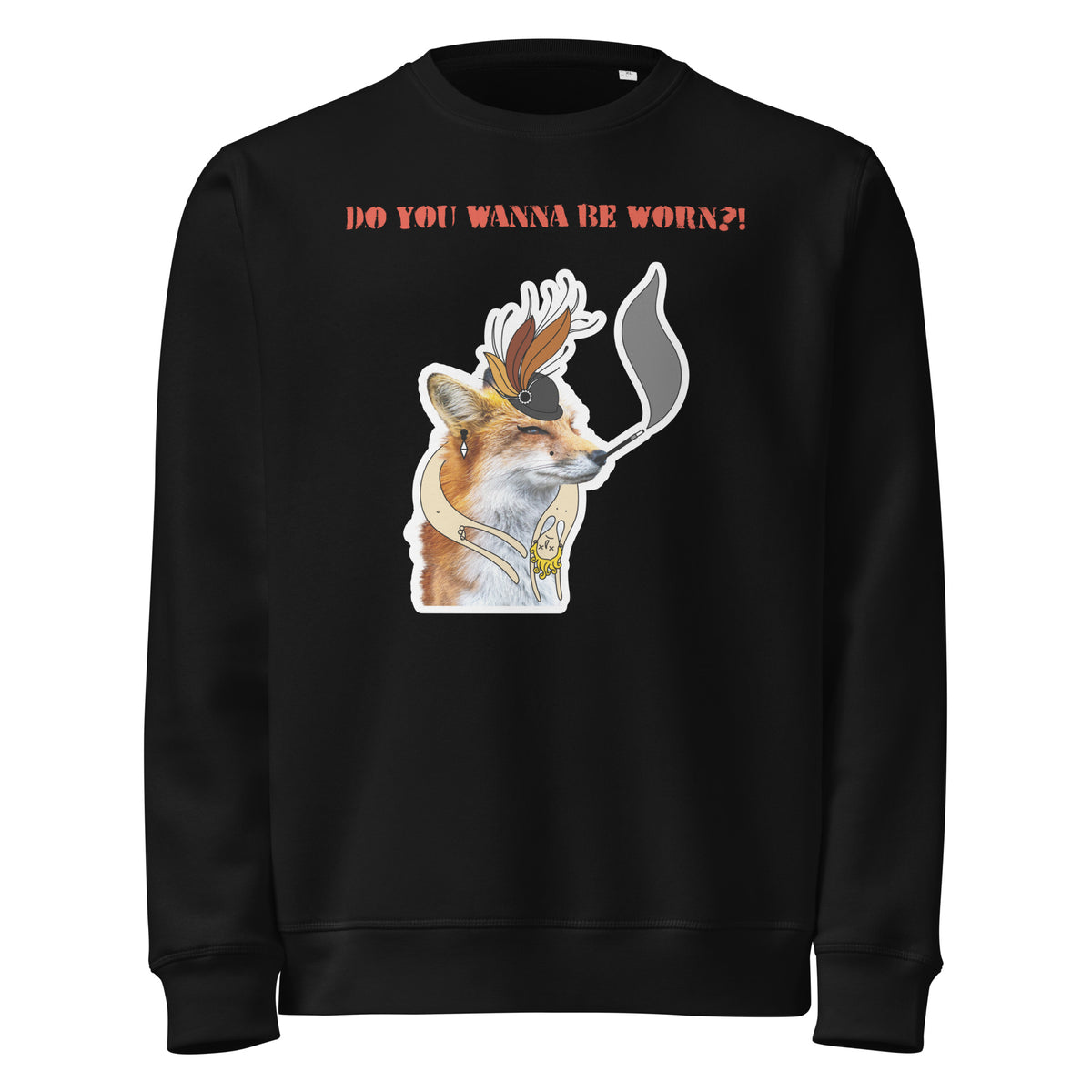 Schwarzer Sweatshirt mit Fuchs-Illustration und roter Aufschrift vorne