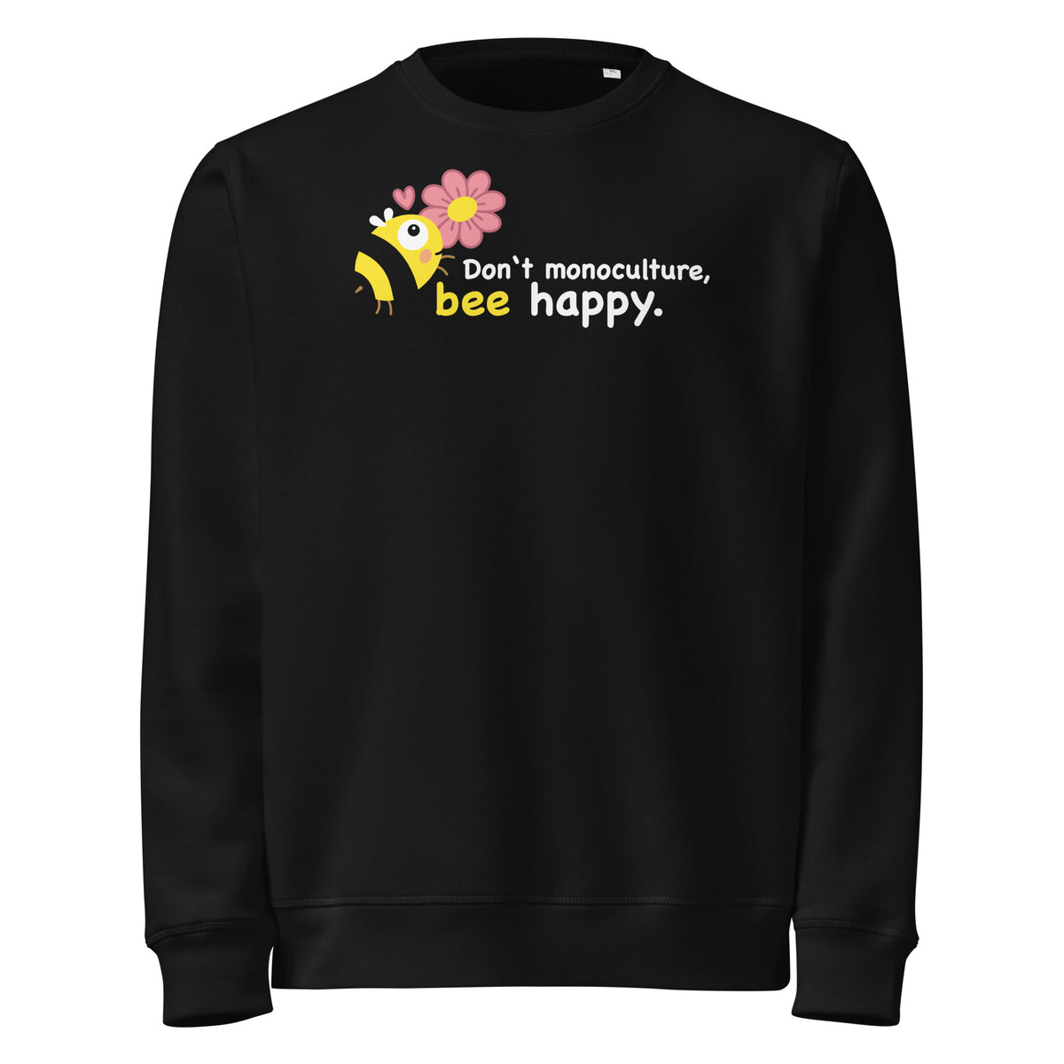 Schwarzer Sweatshirt mit Bienen-Print und Schriftzug „bee happy“