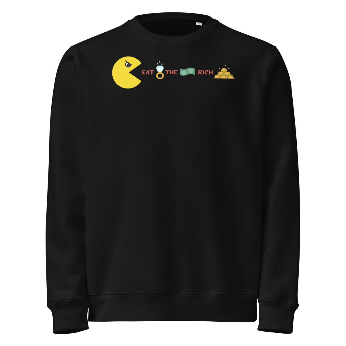 Bio-Sweatshirt in Schwarz mit kleinem Frontprint und Rundhalsausschnitt