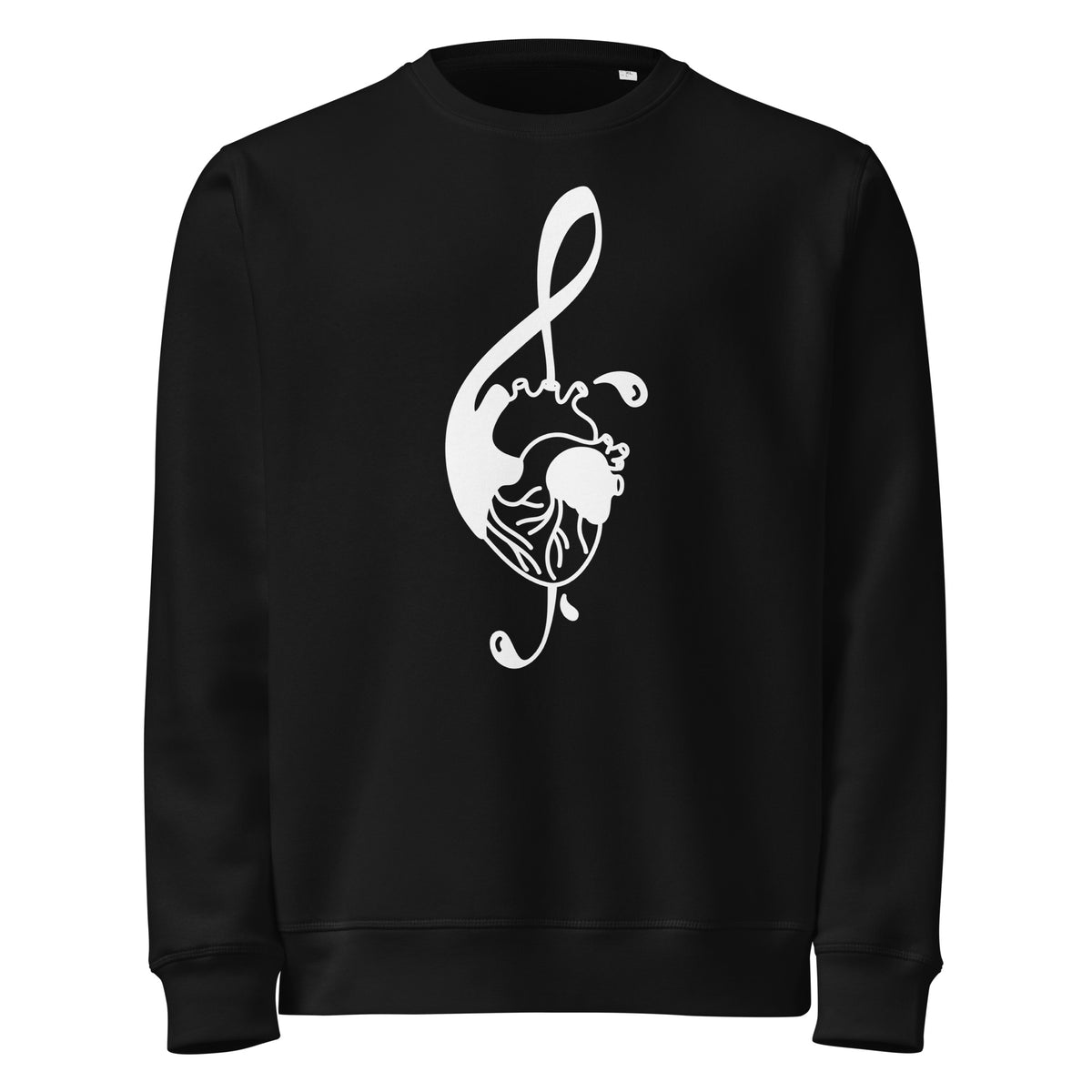 Schwarzes Sweatshirt mit weißem Musikherz-Illustrationsdruck auf der Vorderseite