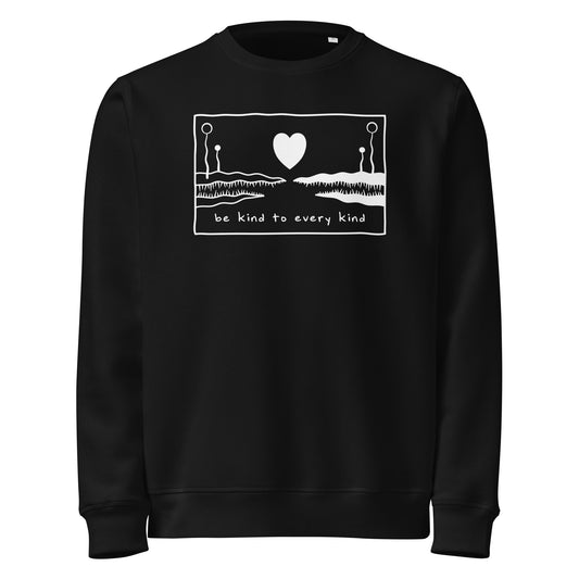 Schwarzer Sweatshirt mit Herz- und Landschaftsprint vorne